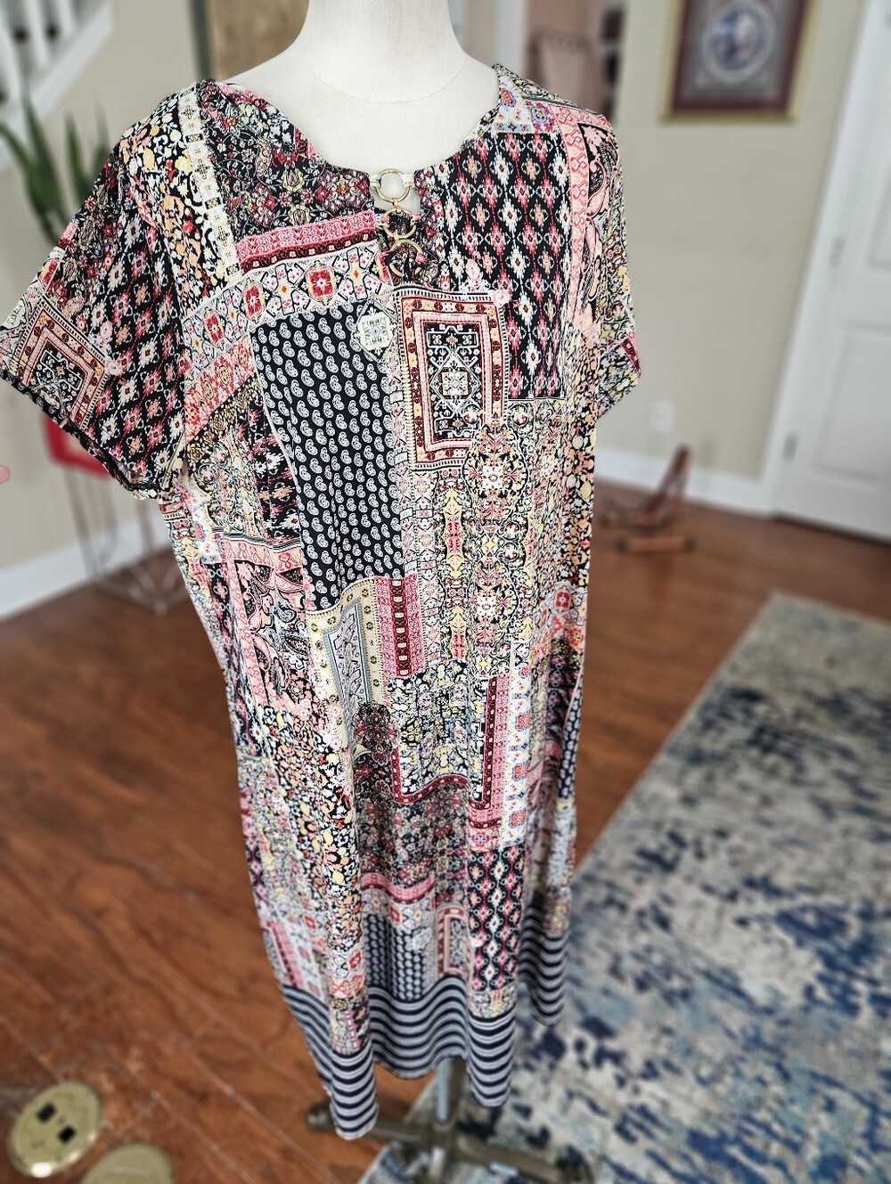Tacera Patchwork Boho Dress 2X